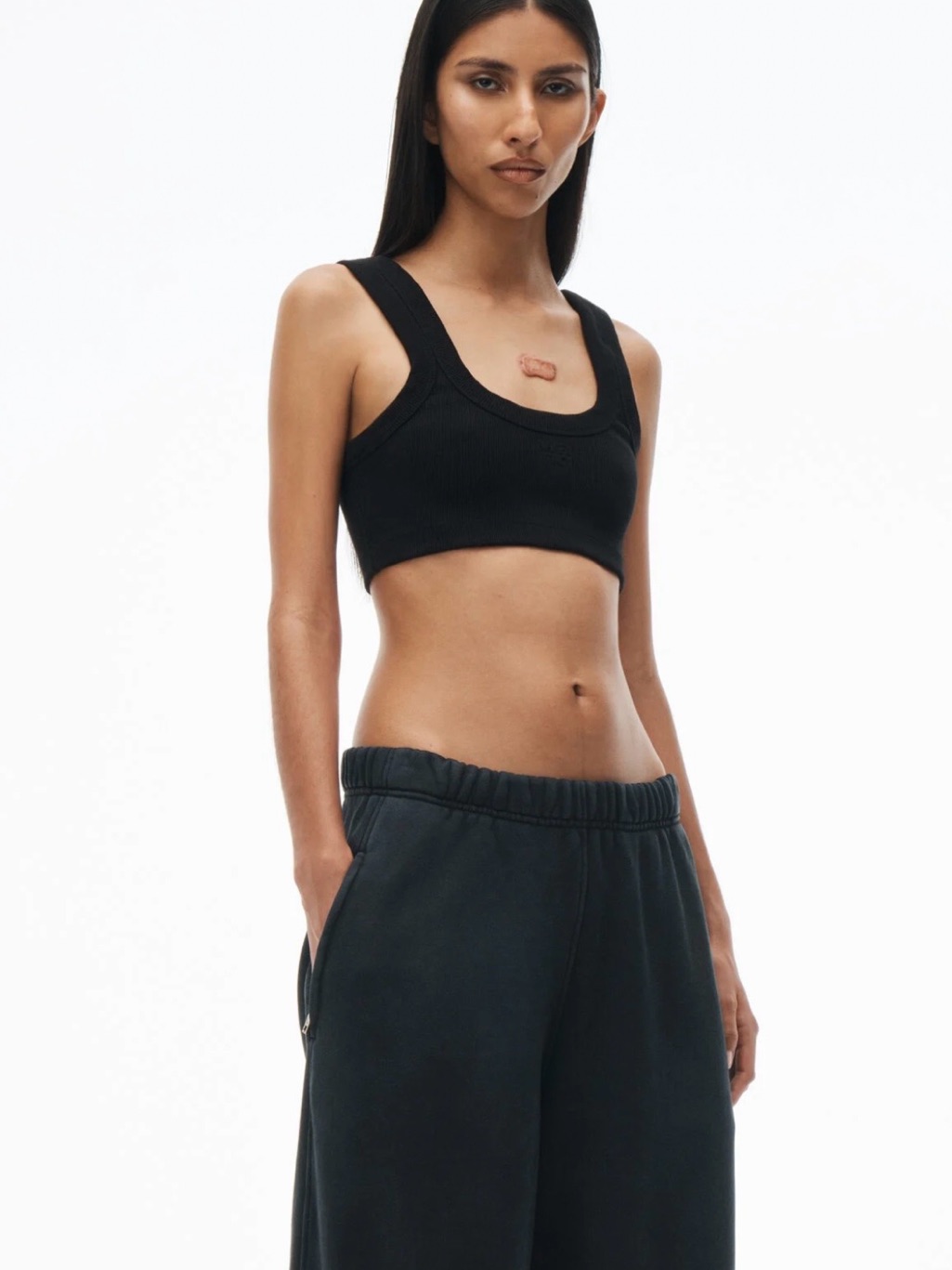 Alexander Wang Black Ribbed Scoop Neck Bralette/ Crop Too
